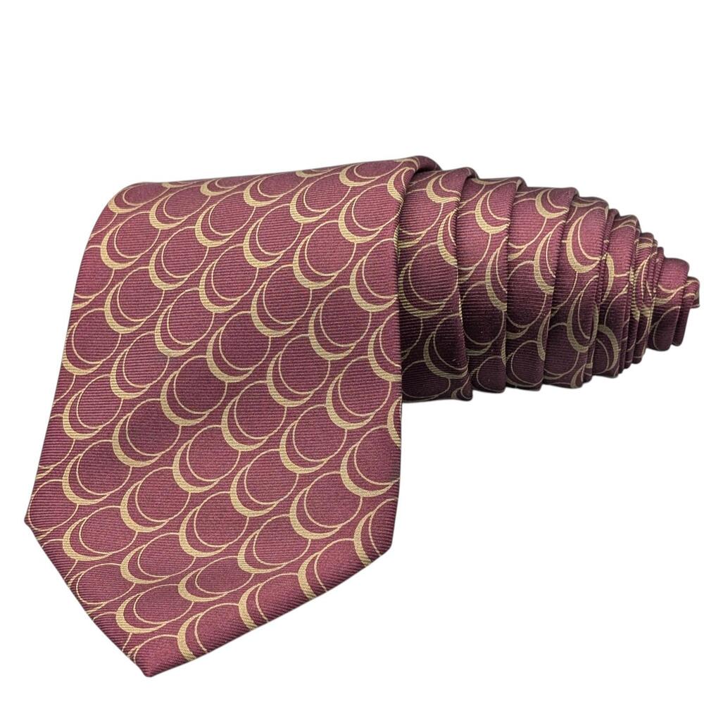 Valentino Silk‎ Tie Mens Geometric Burgundy Gold Italy Classic Formal 57"x3.25"